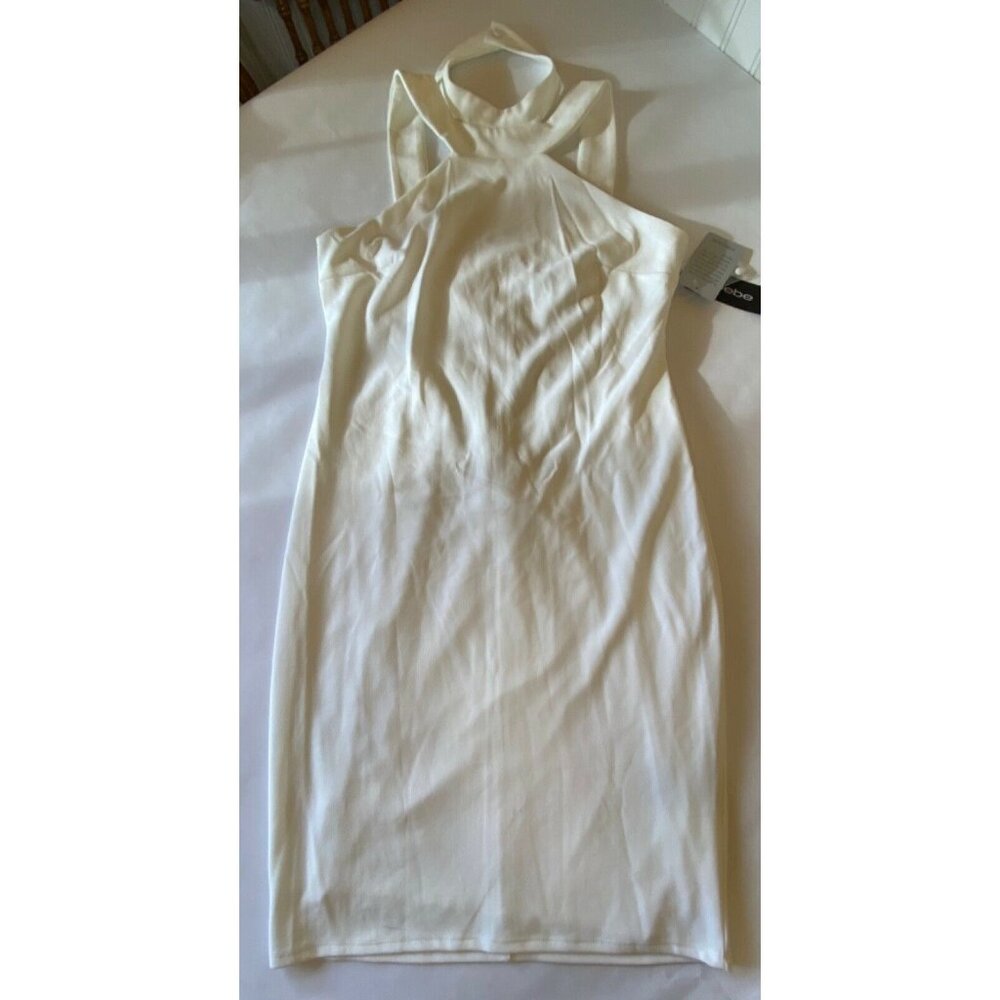 Bebe Womens Ivory Halter Neck Bodycon Dress Size L Polyester Blend